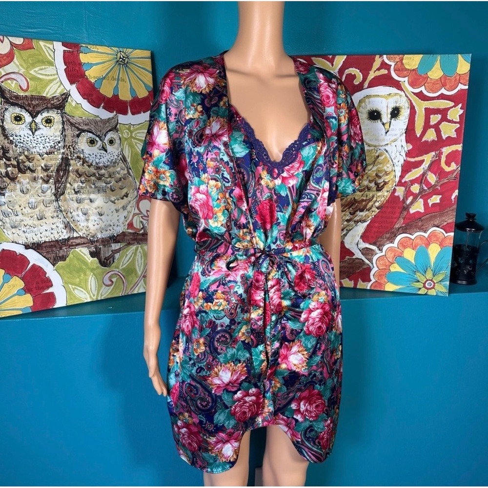 Vintage California Miss 2 Piece Floral Paisley Robe & Nightgown Set Medium USA - Picture 7 of 12